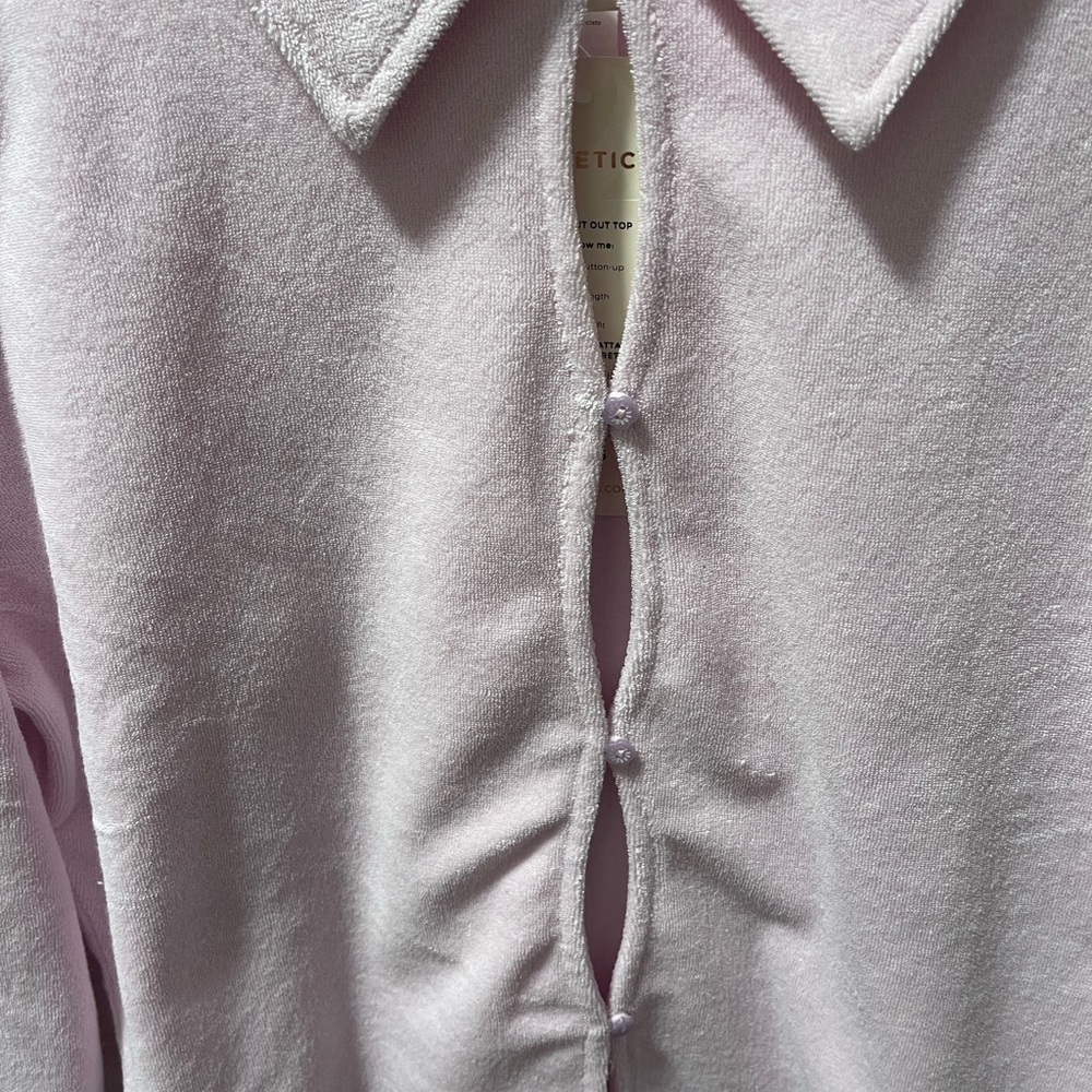 Fabletics Pink Terry Collared Button-Up Top - Picture 2 of 4